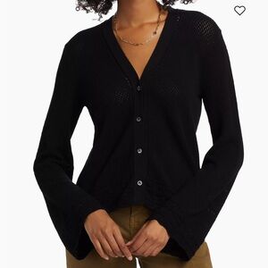 Frame Denim Black Knit V-Neck Button Cardigan